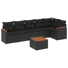 vidaXL 7 részes fekete polyrattan kerti ülőgarnitúra párnával (3258394) kerti bútor