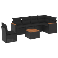 vidaXL 7 részes fekete polyrattan kerti ülőgarnitúra párnával (3258422) kerti bútor