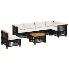 vidaXL 7 részes fekete polyrattan kerti ülőgarnitúra párnával (3261878) kerti bútor