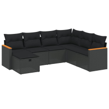 vidaXL 7 részes fekete polyrattan kerti ülőgarnitúra párnával (3265325) kerti bútor