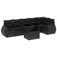 vidaXL 7 részes fekete polyrattan kerti ülőgarnitúra párnával (3268545) kerti bútor