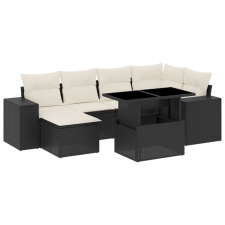 vidaXL 7 részes fekete polyrattan kerti ülőgarnitúra párnával (3269306) kerti bútor