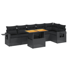 vidaXL 7 részes fekete polyrattan kerti ülőgarnitúra párnával (3271762) kerti bútor