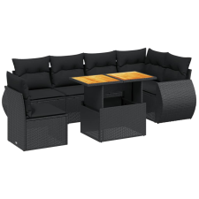 vidaXL 7 részes fekete polyrattan kerti ülőgarnitúra párnával (3272217) kerti bútor