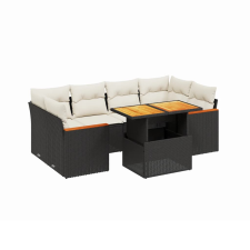 vidaXL 7 részes fekete polyrattan kerti ülőgarnitúra párnával (3272974) kerti bútor
