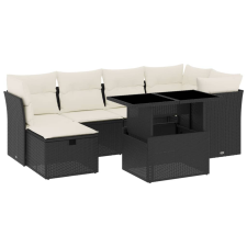 vidaXL 7 részes fekete polyrattan kerti ülőgarnitúra párnával (3274656) kerti bútor