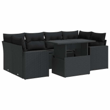 vidaXL 7 részes fekete polyrattan kerti ülőgarnitúra párnával (3326266) kerti bútor