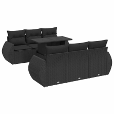 vidaXL 7 részes fekete polyrattan kerti ülőgarnitúra párnával (3326576) kerti bútor
