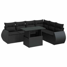 vidaXL 7 részes fekete polyrattan kerti ülőgarnitúra párnával (3326646) kerti bútor