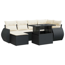 vidaXL 7 részes fekete polyrattan kerti ülőgarnitúra párnával (3326667) kerti bútor