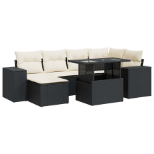 vidaXL 7 részes fekete polyrattan kerti ülőgarnitúra párnával (3326827) kerti bútor
