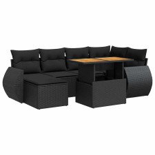 vidaXL 7 részes fekete polyrattan kerti ülőgarnitúra párnával (3327282) kerti bútor