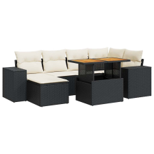vidaXL 7 részes fekete polyrattan kerti ülőgarnitúra párnával (3327395) kerti bútor