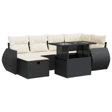 vidaXL 7 részes fekete polyrattan kerti ülőgarnitúra párnával (3327896) kerti bútor