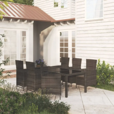 vidaXL 7-részes fekete polyrattan kültéri étkezőszett párnákkal kerti bútor