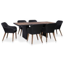 vidaXL 7 részes fekete polyrattan kültéri étkezőszett párnákkal (3057812) kerti bútor