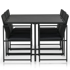 vidaXL 7-részes fekete polyrattan kültéri étkezőszett párnákkal (44444) kerti bútor