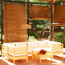 vidaXL 7 részes fenyőfa kerti ülőgarnitúra krémszínű párnákkal kerti bútor