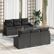 vidaXL 7 Részes Kerti Kanapé Szett Párnákkal Fekete Poly Rattan Akác kerti bútor