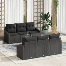 vidaXL 7 Részes Kerti Kanapé Szett Párnákkal Fekete Poly Rattan Akác kerti bútor