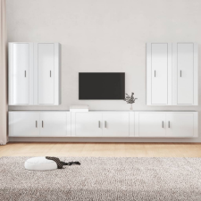 vidaXL 7 részes magasfényű fehér szerelt fa TV-szekrényszett bútor