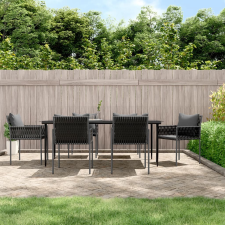 vidaXL 7-részes polyrattan és acél kerti étkezőgarnitúra párnával kerti bútor