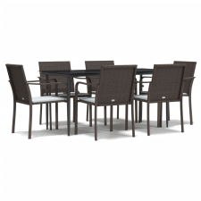 vidaXL 7-részes polyrattan és acél kerti étkezőgarnitúra párnával (3186946) kerti bútor