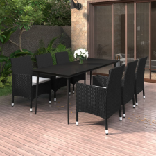 vidaXL 7-részes polyrattan és üveg kerti étkezőgarnitúra párnákkal kerti bútor