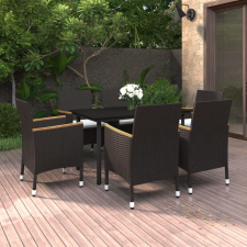 vidaXL 7 részes polyrattan és üveg kerti étkezőgarnitúra párnákkal kerti bútor