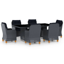 vidaXL 7 részes sötétszürke polyrattan kültéri étkezőszett párnákkal (3060165) kerti bútor