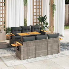 vidaXL 7 részes szürke polyrattan akácfa kerti ülőgarnitúra párnákkal kerti bútor