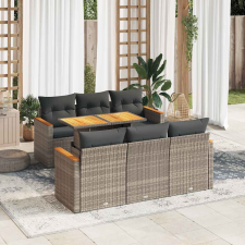 vidaXL 7 részes szürke polyrattan akácfa kerti ülőgarnitúra párnákkal kerti bútor