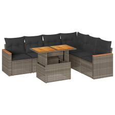 vidaXL 7 részes szürke polyrattan akácfa kerti ülőgarnitúra párnákkal (3327497) kerti bútor
