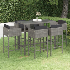 vidaXL 7 részes szürke polyrattan kerti bárszett párnákkal kerti bútor