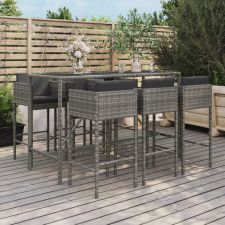 vidaXL 7 részes szürke polyrattan kerti bárszett párnákkal kerti bútor