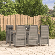 vidaXL 7 részes szürke polyrattan kerti étkezőgarnitúra párnával kerti bútor