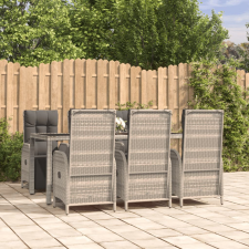 vidaXL 7 részes szürke polyrattan kerti étkezőgarnitúra párnával kerti bútor