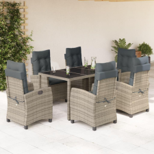 vidaXL 7 részes szürke polyrattan kerti étkezőgarnitúra párnával kerti bútor