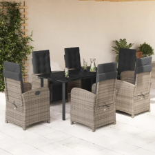 vidaXL 7 részes szürke polyrattan kerti étkezőgarnitúra párnával kerti bútor