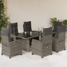 vidaXL 7 részes szürke polyrattan kerti étkezőgarnitúra párnával kerti bútor