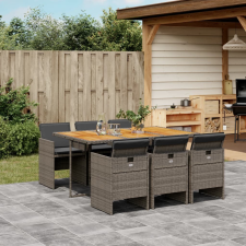 vidaXL 7 részes szürke polyrattan kerti étkezőgarnitúra párnával kerti bútor
