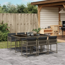 vidaXL 7 részes szürke polyrattan kerti étkezőgarnitúra párnával kerti bútor