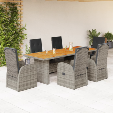 vidaXL 7 részes szürke polyrattan kerti étkezőgarnitúra párnával kerti bútor