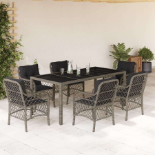 vidaXL 7 részes szürke polyrattan kerti étkezőgarnitúra párnával kerti bútor