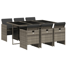 vidaXL 7 részes szürke polyrattan kerti étkezőgarnitúra párnával (3210548) kerti bútor
