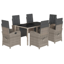 vidaXL 7 részes szürke polyrattan kerti étkezőgarnitúra párnával (3212465) kerti bútor