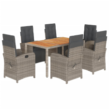 vidaXL 7 részes szürke polyrattan kerti étkezőgarnitúra párnával (3212483) kerti bútor