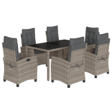vidaXL 7 részes szürke polyrattan kerti étkezőgarnitúra párnával (3212649) kerti bútor