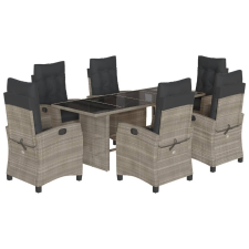 vidaXL 7 részes szürke polyrattan kerti étkezőgarnitúra párnával (3212689) kerti bútor