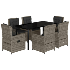 vidaXL 7 részes szürke polyrattan kerti étkezőgarnitúra párnával (3262865) kerti bútor